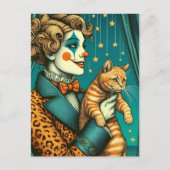 Blond Circus Clown en een Ginger Kat Briefkaart (Voorkant)