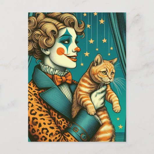 Blond Circus Clown en een Ginger Kat Briefkaart (Voorkant)