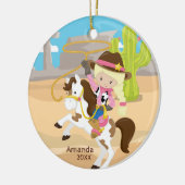 Blond Cowgirl PaardTerug Meisje Kerstmis Ornament (Links)