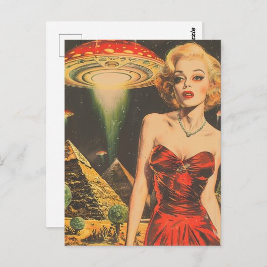 Blond en de UFO Piramide Desert Scifi Fantasy Briefkaart (Voorkant / Achterkant)