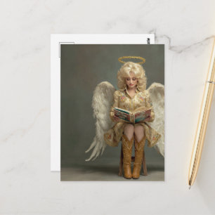 Blond Engel Cowgirl Vrouw Met Boek Briefkaart