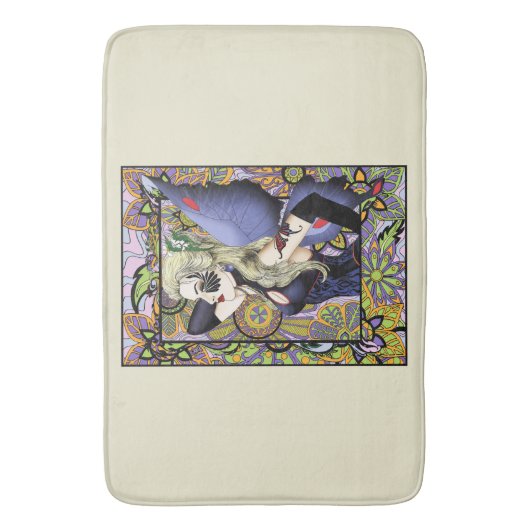 Blond Fairy Bloemen Paarse Badmat (Voorkant Verticaal)