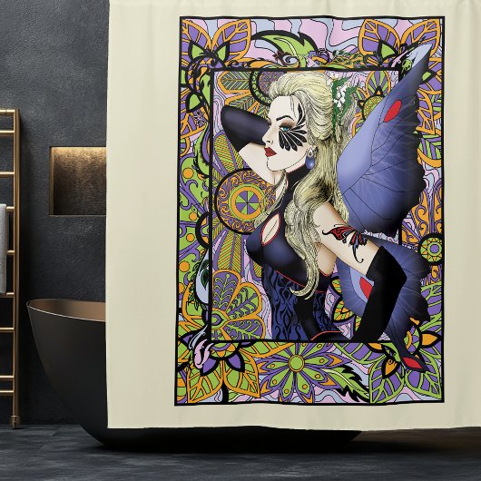 Blond Fairy Bloemen Paarse Douchegordijn