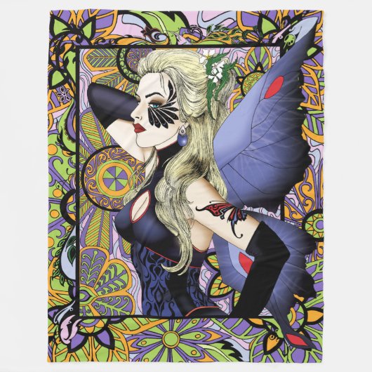 Blond Fairy Bloemen Paarse Fleece Deken (Voorkant)