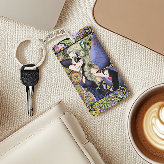 Blond Fairy Bloemen Paarse Sleutelhanger