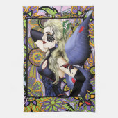 Blond Fairy Bloemen Paarse Theedoek (Verticaal)