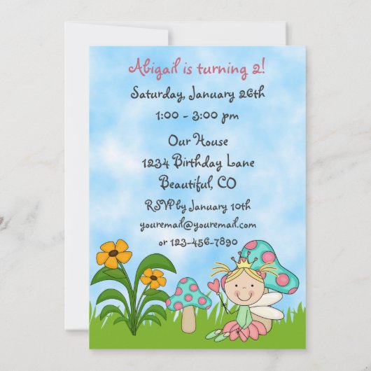 Blond Fairy Princess en Garden Verjaardag Uitnodig Kaart (Achterkant)