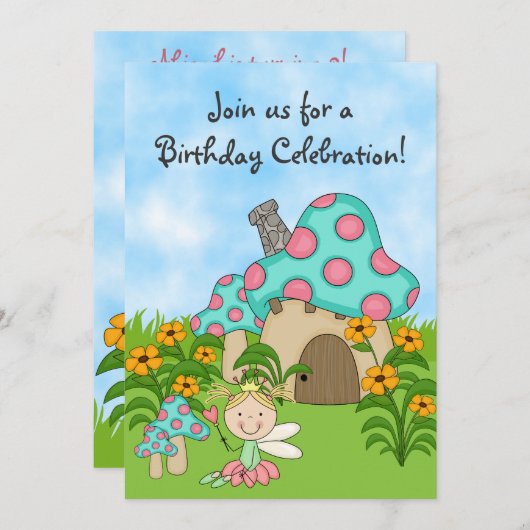 Blond Fairy Princess en Garden Verjaardag Uitnodig Kaart (Voorkant / Achterkant)