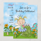 Blond Fairy Princess en Kikker Verjaardag Uitnodig Kaart (Voorkant / Achterkant)
