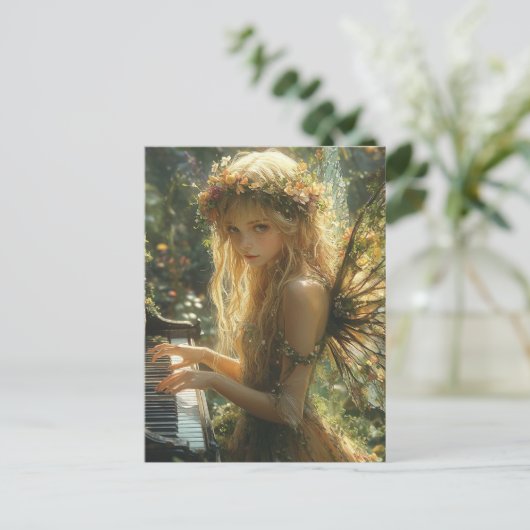 Blond Fairy spelen piano Briefkaart (Staand voorkant)