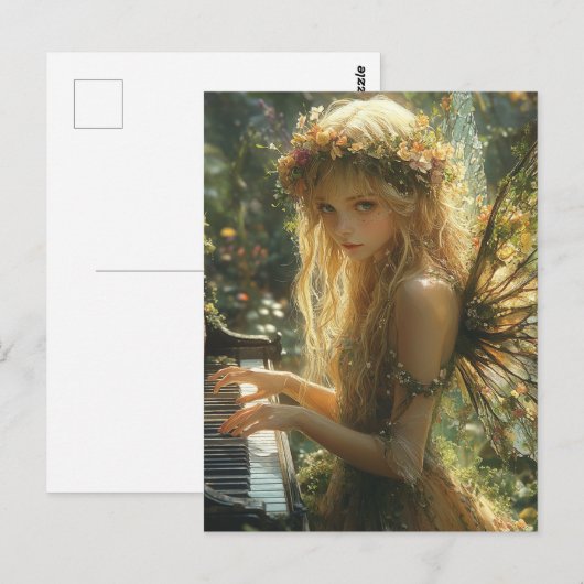 Blond Fairy spelen piano Briefkaart (Voorkant / Achterkant)