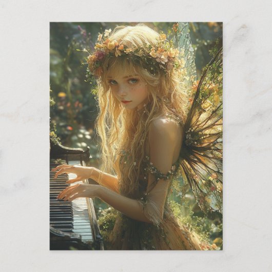 Blond Fairy spelen piano Briefkaart (Voorkant)