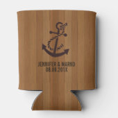 Blond Faux Wood Stripes Nautisch Anker Blikjeskoeler (Achterkant)