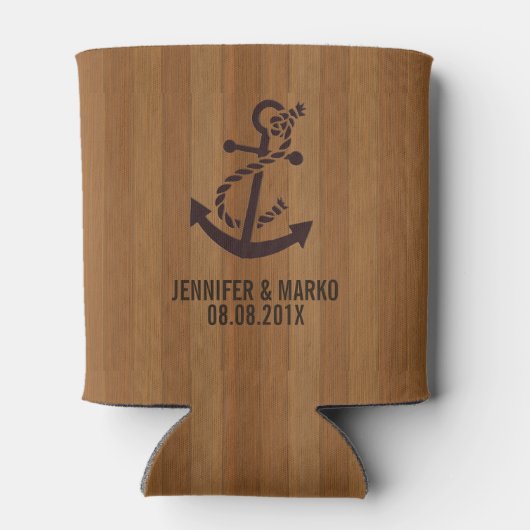 Blond Faux Wood Stripes Nautisch Anker Blikjeskoeler (Achterkant)