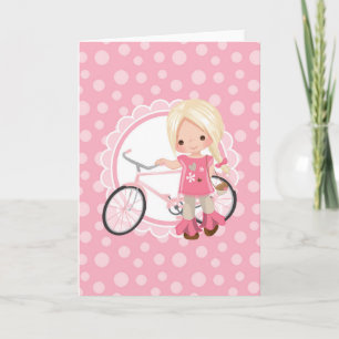 Blond Fiets Meisje - Roze Wit Kaart