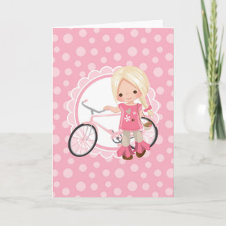 Blond Fiets Meisje - Roze Wit Kaart