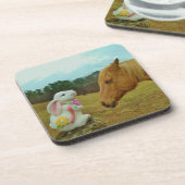 Blond geel paard en paashaas bier onderzetter (Linkerzijde)