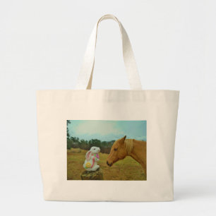 Blond geel paard en paashaas grote tote bag