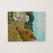 Blond geel paard en paashaas legpuzzel (Horizontaal)