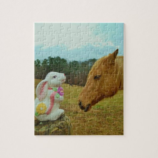 Blond geel paard en paashaas legpuzzel (Verticaal)