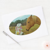 Blond geel paard en paashaas ovale sticker (Envelop)