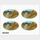 Blond geel paard en paashaas ovale sticker (Vel)