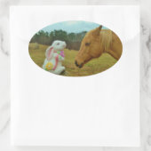 Blond geel paard en paashaas ovale sticker (Tas)