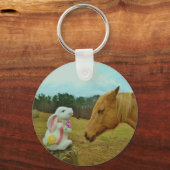 Blond geel paard en paashaas sleutelhanger (Voorkant)