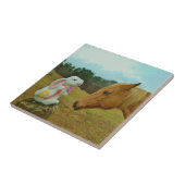 Blond geel paard en paashaas tegeltje (Zijkant)