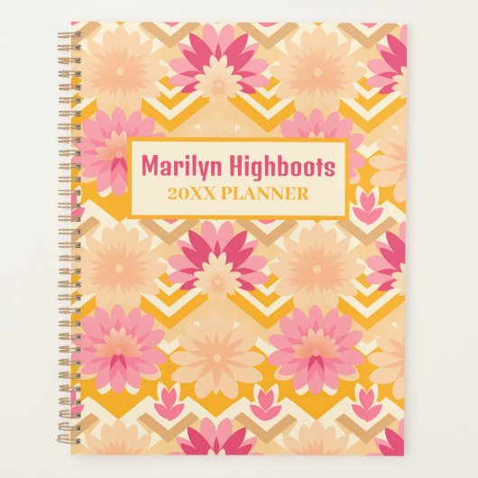 Blond Geel, Roze, en Beige Bloemen Planner (Voorkant)