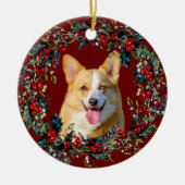 Blond gele kerstavond met kerstmis met Corgi, rood Keramisch Ornament (Voorkant)