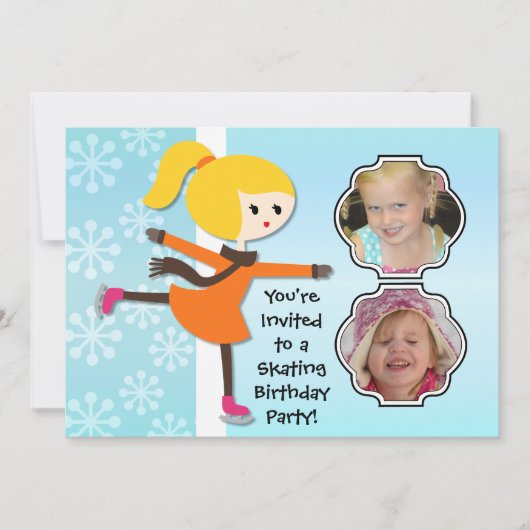Blond Girl Birthday Skating Party Invitation Kaart (Voorkant)