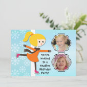 Blond Girl Birthday Skating Party Invitation Kaart (Staand voorkant)