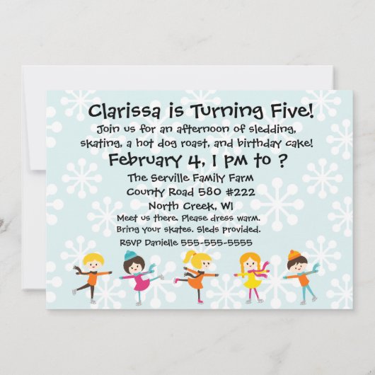 Blond Girl Birthday Skating Party Invitation Kaart (Achterkant)
