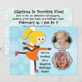 Blond Girl Birthday Skating Party Invitation Kaart (Voorkant / Achterkant)