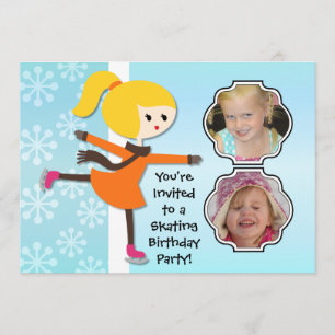 Blond Girl Birthday Skating Party Invitation Kaart