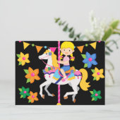 Blond Girl Carrousel Birthday 5x7 Uitnodiging (Staand voorkant)
