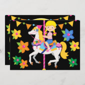 Blond Girl Carrousel Birthday 5x7 Uitnodiging (Voorkant / Achterkant)