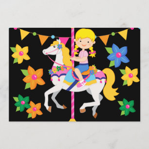 Blond Girl Carrousel Birthday 5x7 Uitnodiging