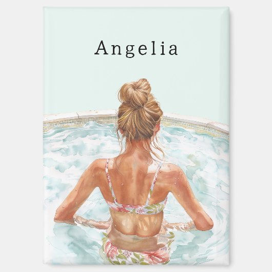 Blond Girl in Pool Magneet (Voorkant)