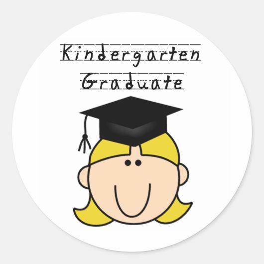 Blond Girl Kindergarten Afstuderen Ronde Sticker (Voorkant)