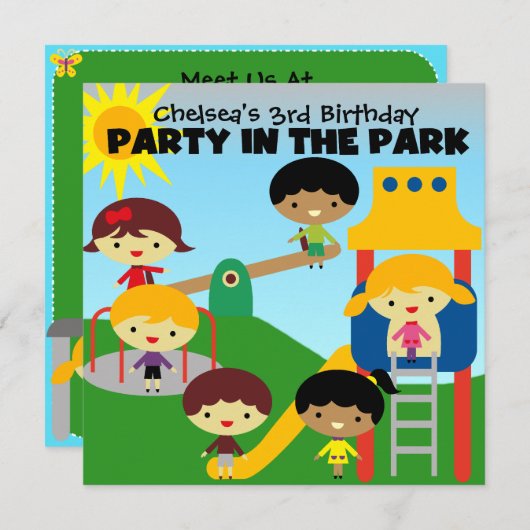 Blond Girl Party in Park Invite Kaart (Voorkant / Achterkant)