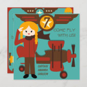 Blond Girl Pilot Birthday-uitnodigingen Kaart (Voorkant / Achterkant)