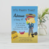Blond Girl Pirate Birthday Party Invitation Kaart (Staand voorkant)