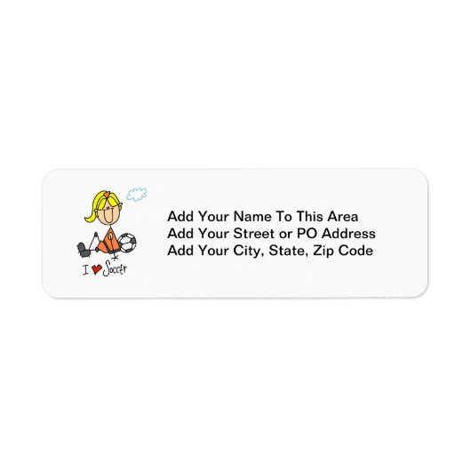 Blond Girl Stick Figuur I Love Soccer Gifts Etiket (Voorkant)