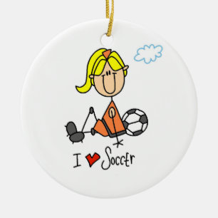 Blond Girl Stick Figuur I Love Soccer Gifts Keramisch Ornament