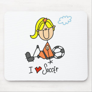 Blond Girl Stick Figuur I Love Soccer Gifts Muismat