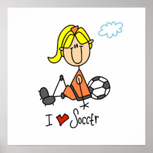 Blond Girl Stick Figuur I Love Soccer Gifts Poster