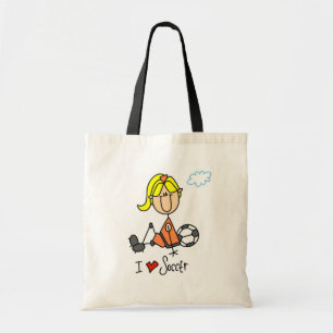 Blond Girl Stick Figuur I Love Soccer Gifts Tote Bag