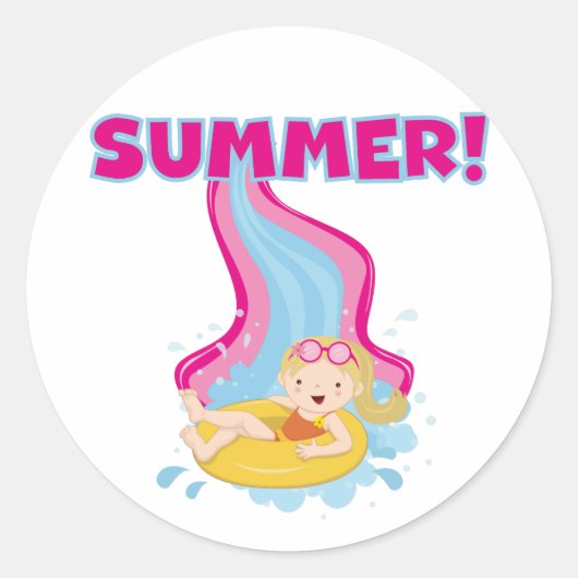 Blond Girl Summer Ronde Sticker (Voorkant)